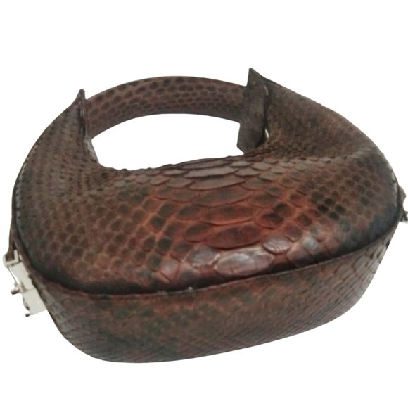 Brown Small Snakeskin Women Oval Purse Handbag - Picture 4 of 5